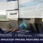 Sightful Spacetop blog banner: AR smart glasses laptop workspace setup with floating screens and article title.