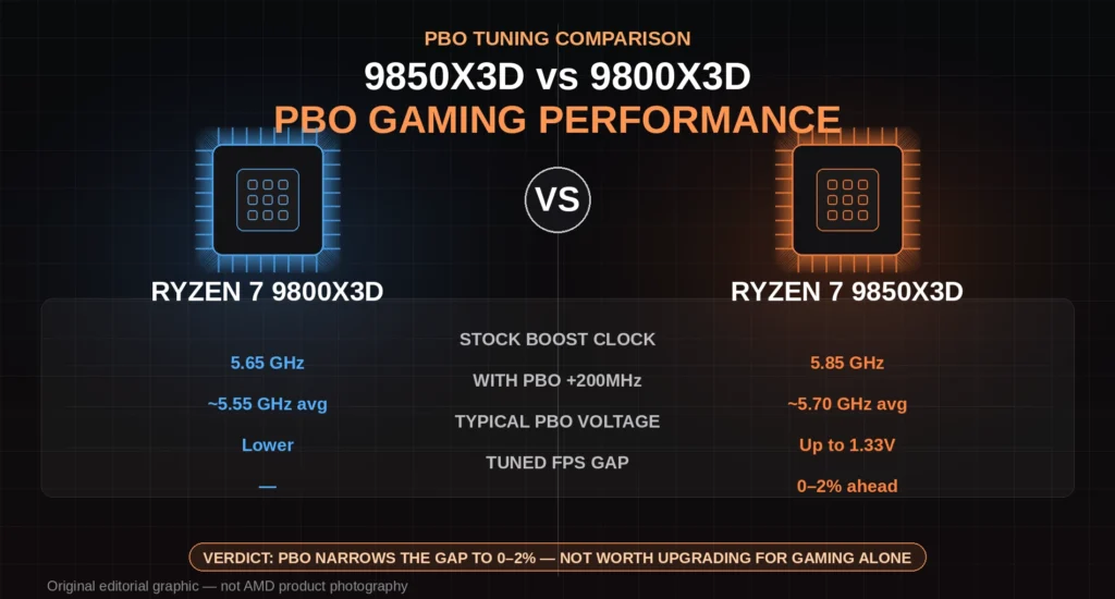 9850X3D vs 9800X3D PBO gaming performance comparison chart