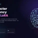 AI character consistency without LoRA — glowing face-ID mesh graphic showing how AI-generated characters keep the same identity across every scene