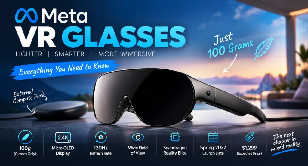 Meta VR Glasses 2.4K Micro-OLED featuring 120Hz display and external compute puck