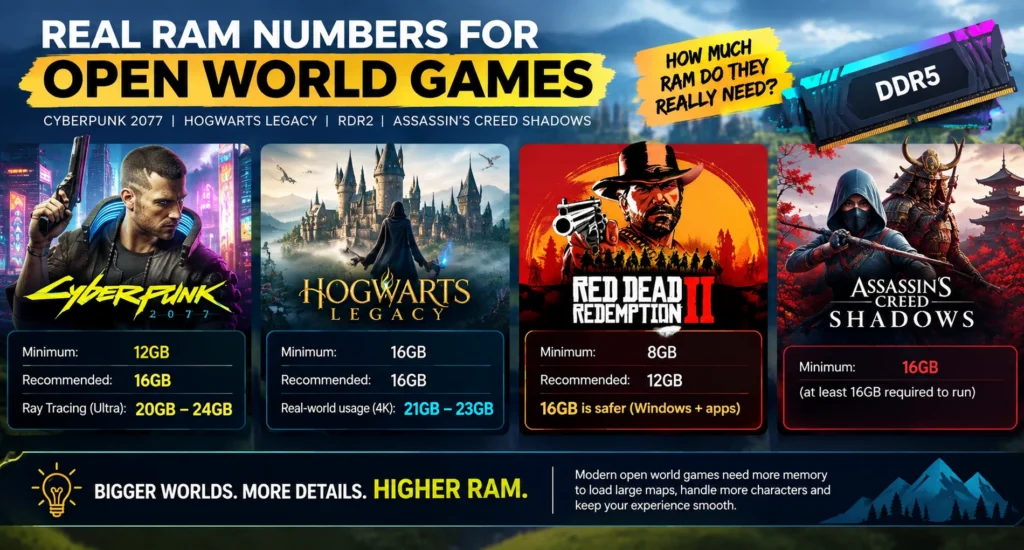 How much RAM do open world games need in 2026 – real RAM requirements for popular games