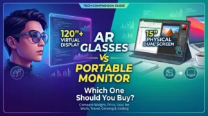 AR glasses vs portable monitor comparison for tech buyers choosing between virtual displays and physical screens.