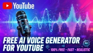 Free AI voice generator for YouTube with AI mic creating sound waves for creators making voiceovers without recording