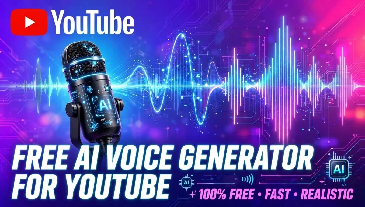 Free AI voice generator for YouTube with AI mic creating sound waves for creators making voiceovers without recording