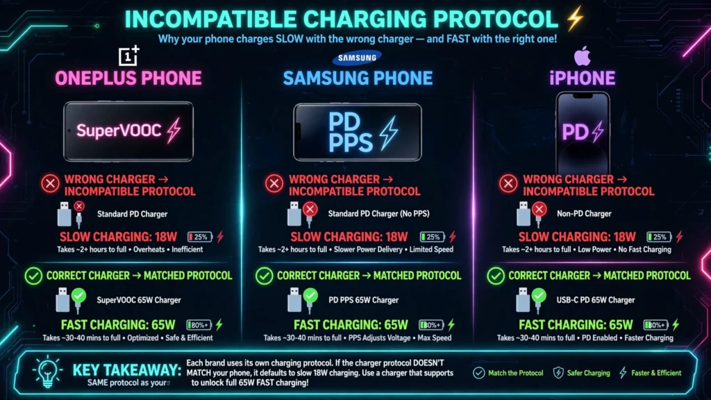 incompatible charging protocol causes phone charging slowly with fast charger