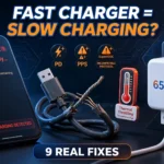 phone charging slowly with fast charger showing damaged cable and thermal throttling