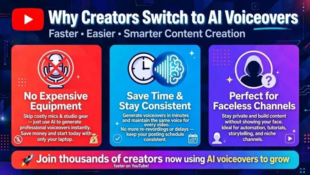 Why YouTube creators switch to AI voiceovers to avoid expensive mics, save time, and grow faceless channels faster