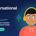 Boy in headphones chatting with a friendly robot assistant, showing how conversational AI works