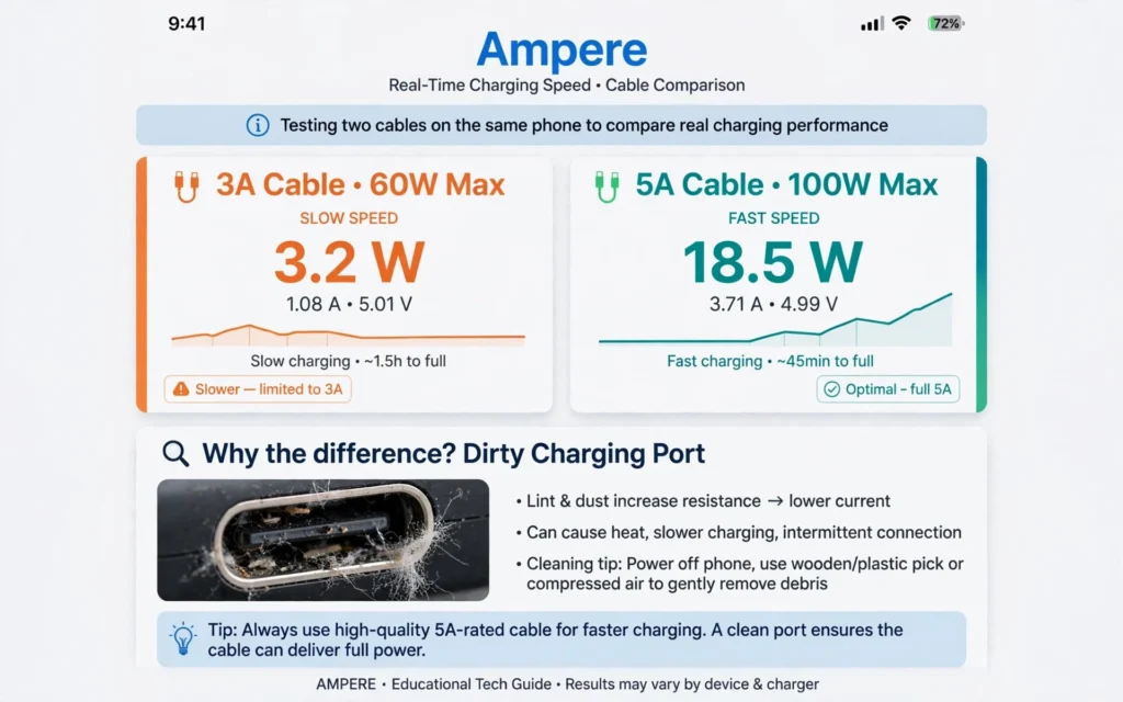 damaged fast charge cable 3A vs 5A charging test